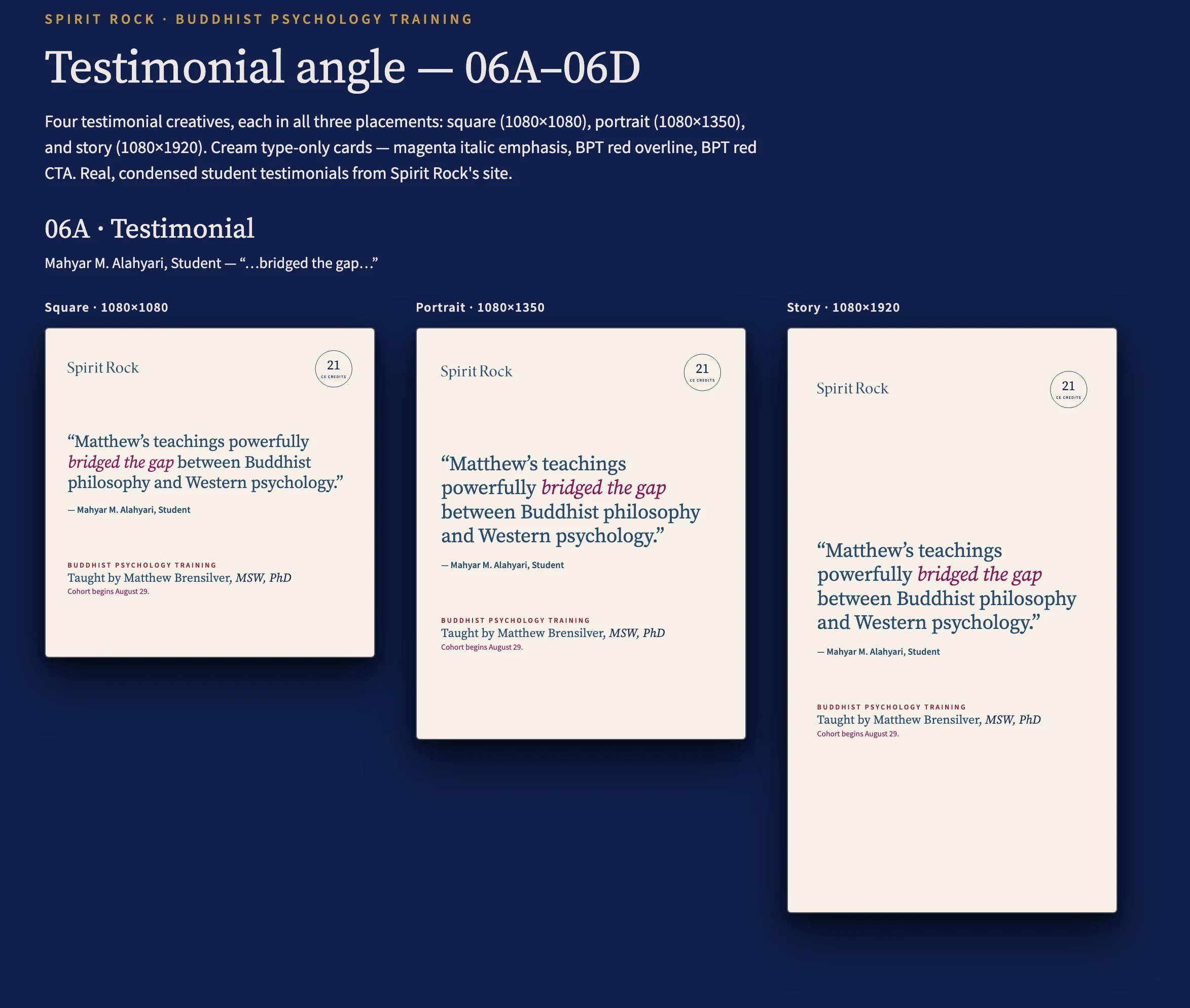 Buddhist Psychology Training — Testimonial concept board